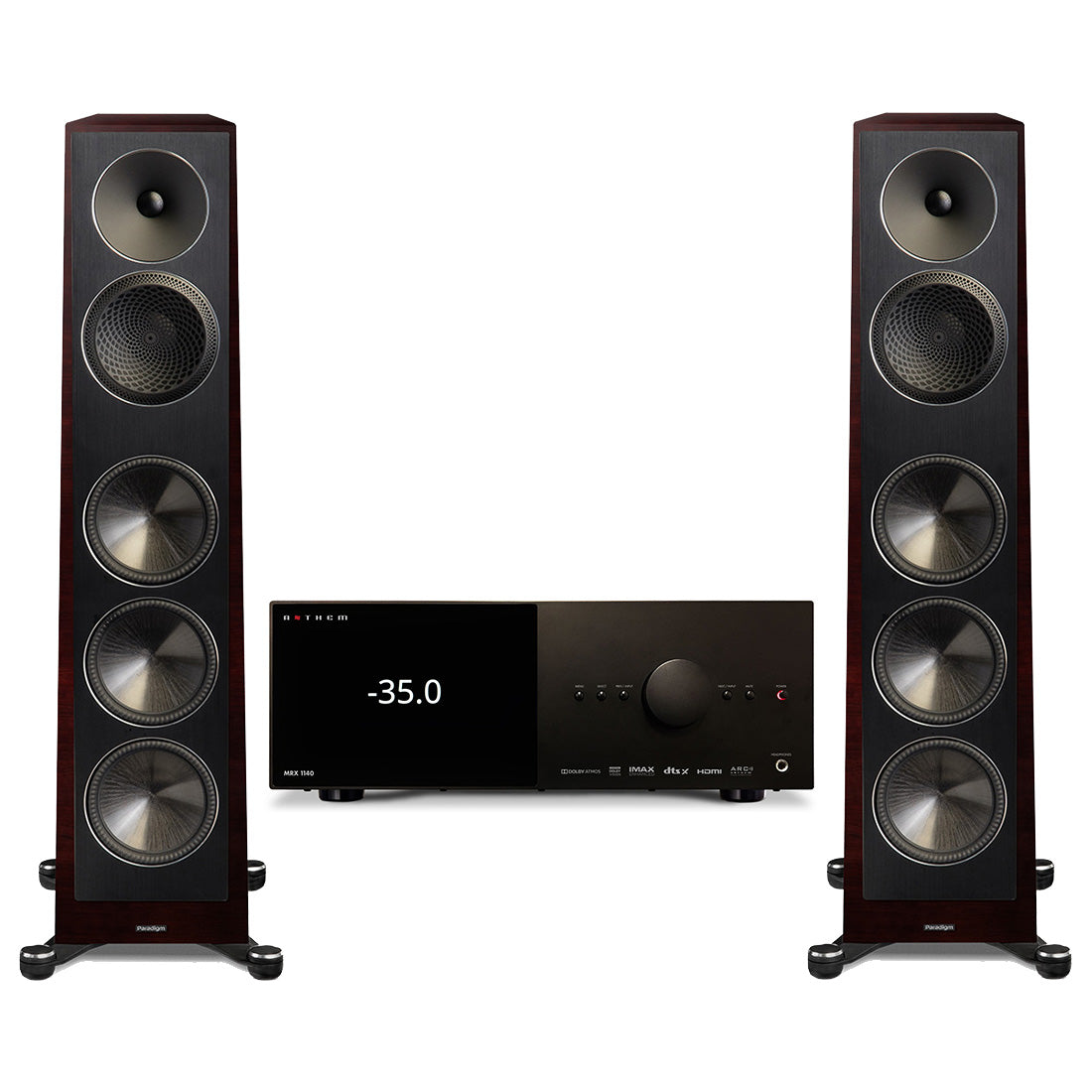 Anthem MRX 1140 8K AV Receiver | Paradigm Founder 100F 5-Driver 3 Way Floor Standing Speaker - Midnight Cherry - Pair - Bundle