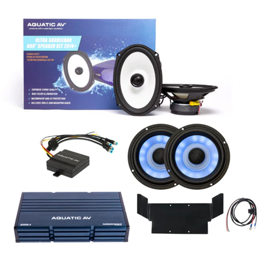 Aquatic AV BT301 Batwing ULTRA RGB Speaker and Amp Kit for 2014+ Harley Davidsons