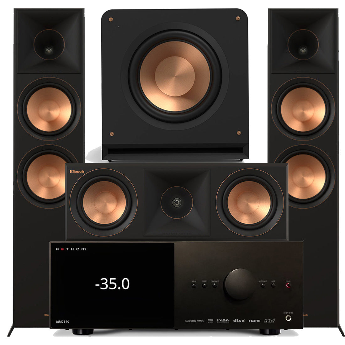 Anthem MRX 540 8K AV Receiver | Klipsch RP-8000FBII Reference Premier MK-II 3.1 Speaker Bundle #4