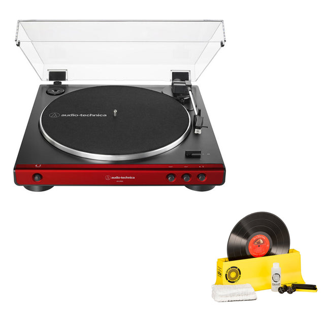 Audio-Technica AT-LP60X-RD Fully Automatic Belt-Drive Stereo Turntable | Spin-Clean SPINSYS1 Record Washer MKII (Complete Kit) - Bundle