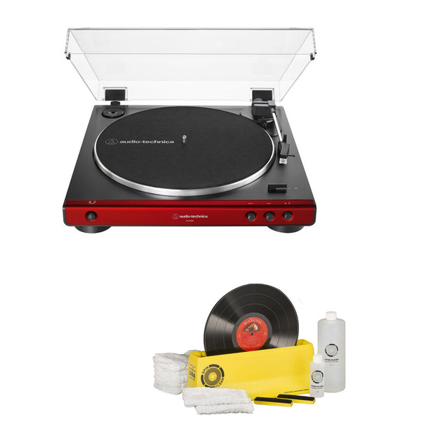 Audio-Technica AT-LP60X-RD Fully Automatic Belt-Drive Stereo Turntable | Spin-Clean SPINSYS2 Record Washer MKII-PKG (Deluxe Kit) - Bundle