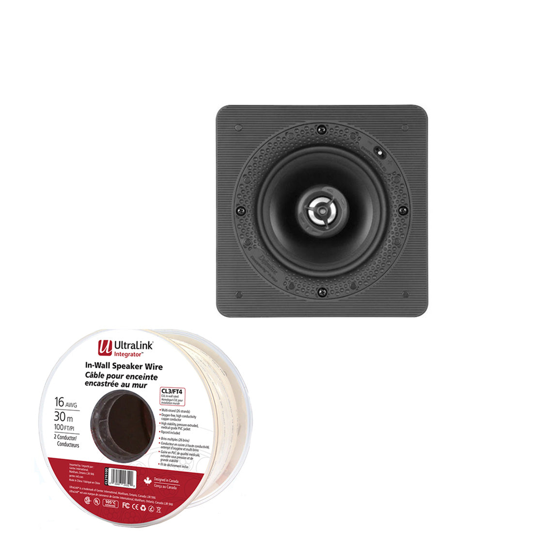 Definitive Technology DI 5.5S 5.25" In-Wall / In-Ceiling Speaker | Ultralink CL216100 Integrator In-Wall Speaker Wire - Bundle