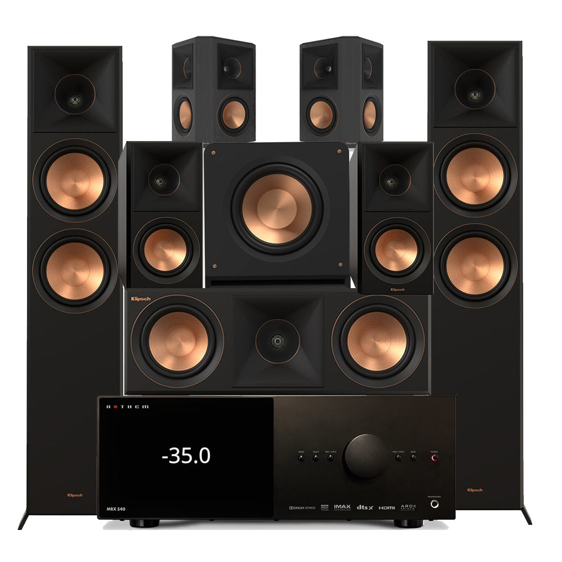 Anthem MRX 540 8K AV Receiver | Klipsch RP-8000FBII Reference Premier MK-II 7.1 Speaker Bundle #1