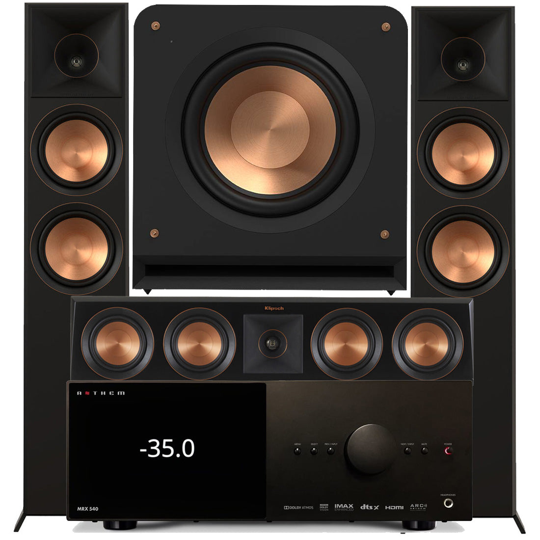 Anthem MRX 540 8K AV Receiver | Klipsch RP-6000FBII Reference Premier MK-II 3.1 Speaker Bundle #4