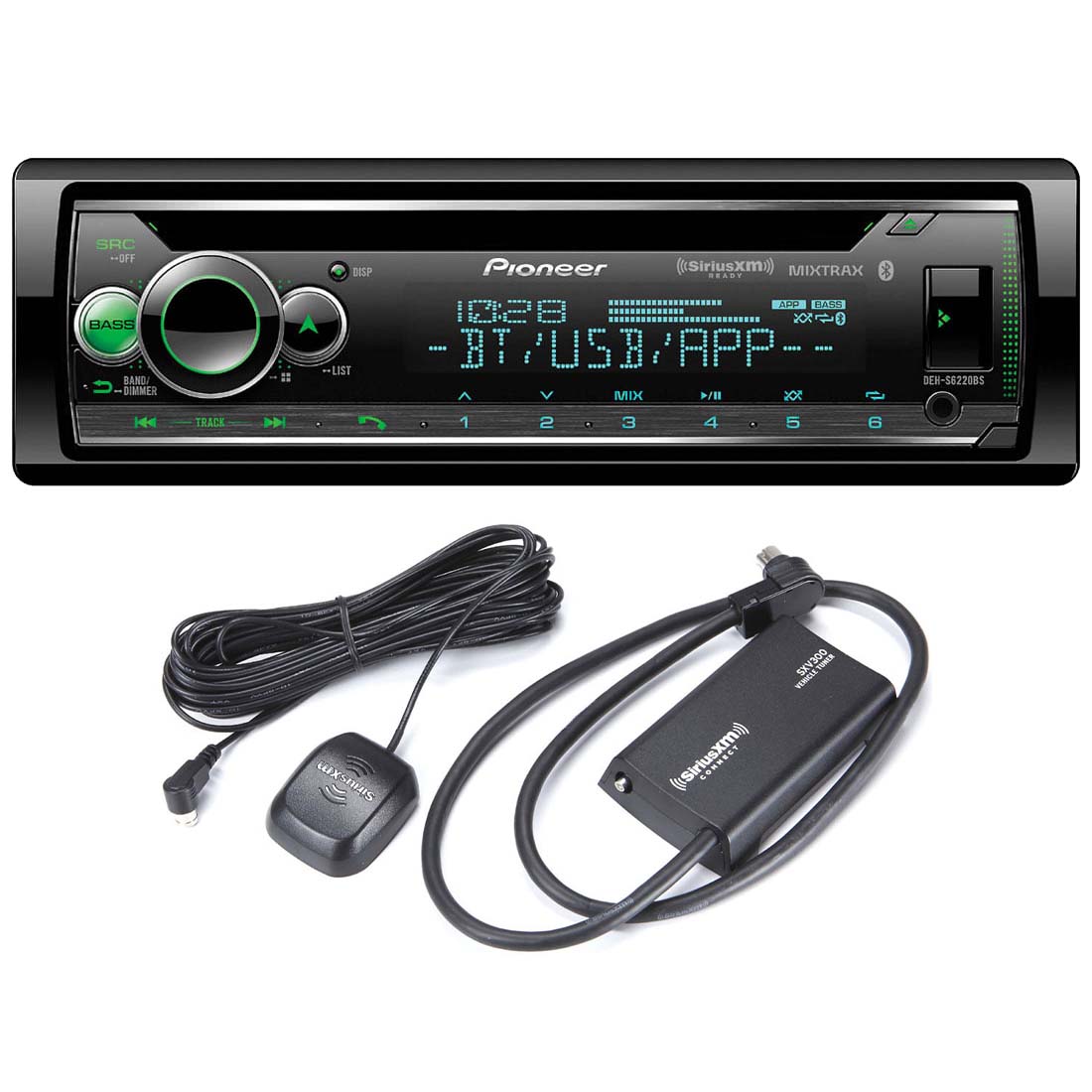 Pioneer DEH-S6220BS Single-DIN CD Receiver | SiriusXM SXV300V1C Connect Vehicle Tuner Bundle
