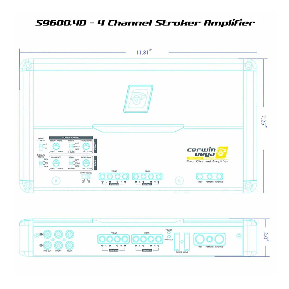 Cerwin Vega S9600.4D Stroker 800W RMS Full Range Class-D 4 Channel Amplifier