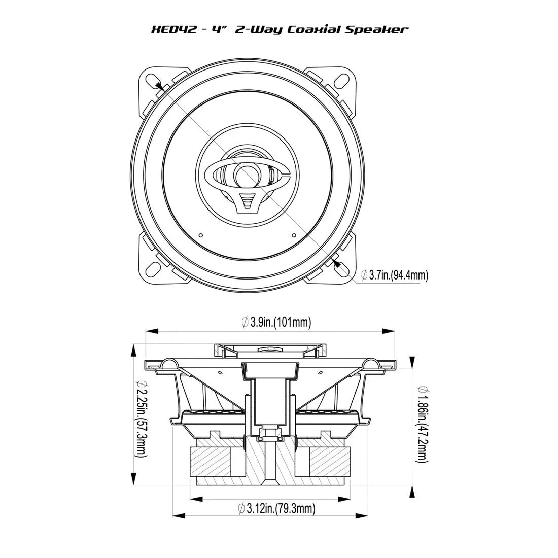 Cerwin Vega XED42 4" 20W RMS 4 Ohm 2-Way Coaxial Speakers - Pair