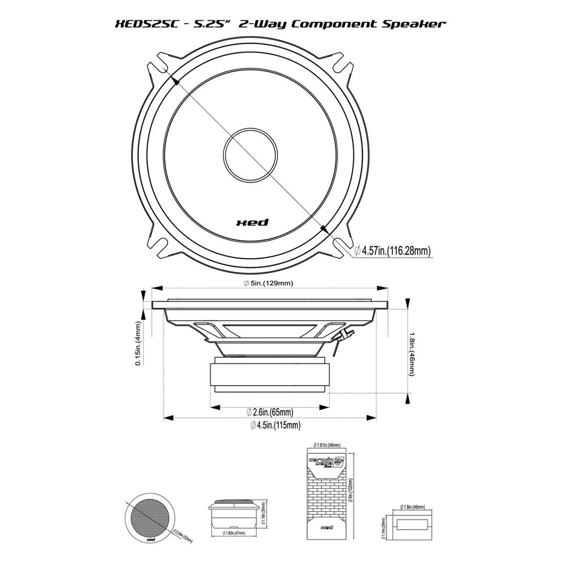 Cerwin Vega XED525C 5.25" 30W RMS 4 Ohm 2-Way Coaxial Speakers - Pair