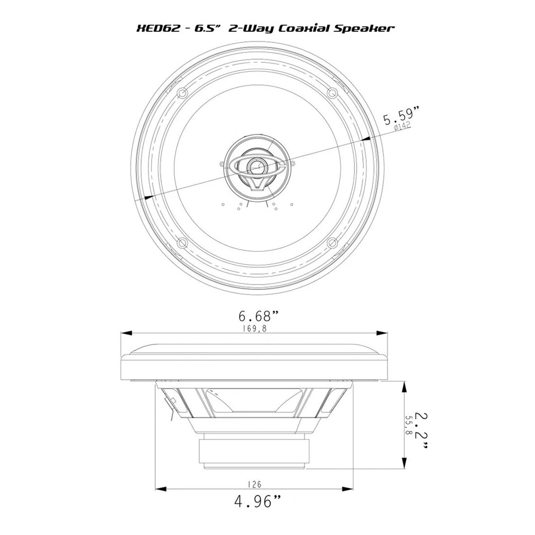 Cerwin Vega XED62 6.5" 35W RMS 4 Ohm 2-Way Coaxial Speakers - Pair