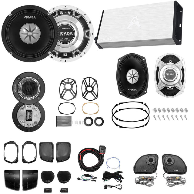 Cicada Audio DSPCM-4X8RG 4-Channel DSP Amplifier & 8 Speaker Complete Component Speaker System for Select Harley-Davidson Road Glide Motorcycles