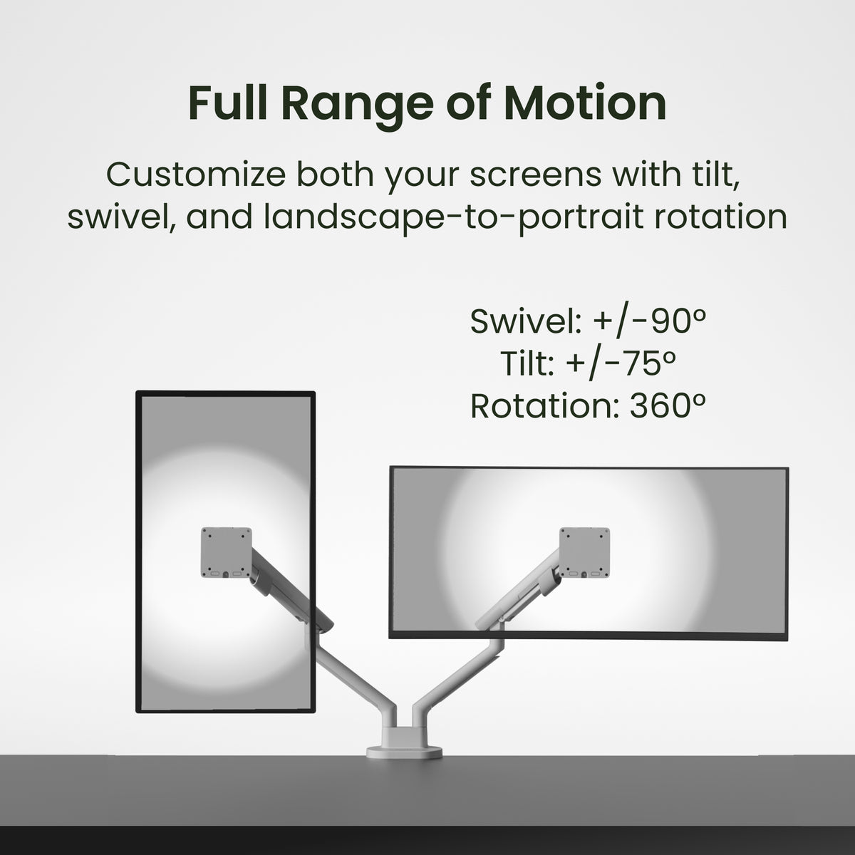 Kanto DM2 Dual Monitor Desktop Mount with Spring-Assisted Height Adjustment - White