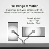 Kanto DM2 Dual Monitor Desktop Mount with Spring-Assisted Height Adjustment - White