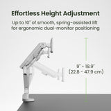 Kanto DM2 Dual Monitor Desktop Mount with Spring-Assisted Height Adjustment - White