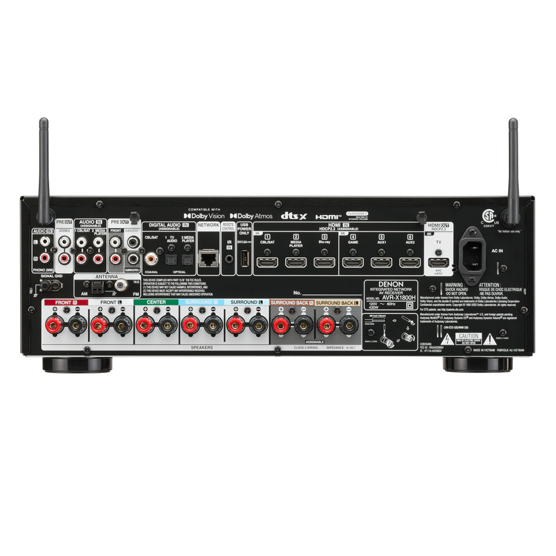 Denon AVR-X1800H 7.2 Channel 8K Receiver | Home Subwoofer Bundle