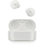 Denon PerL Pro white earbuds and case