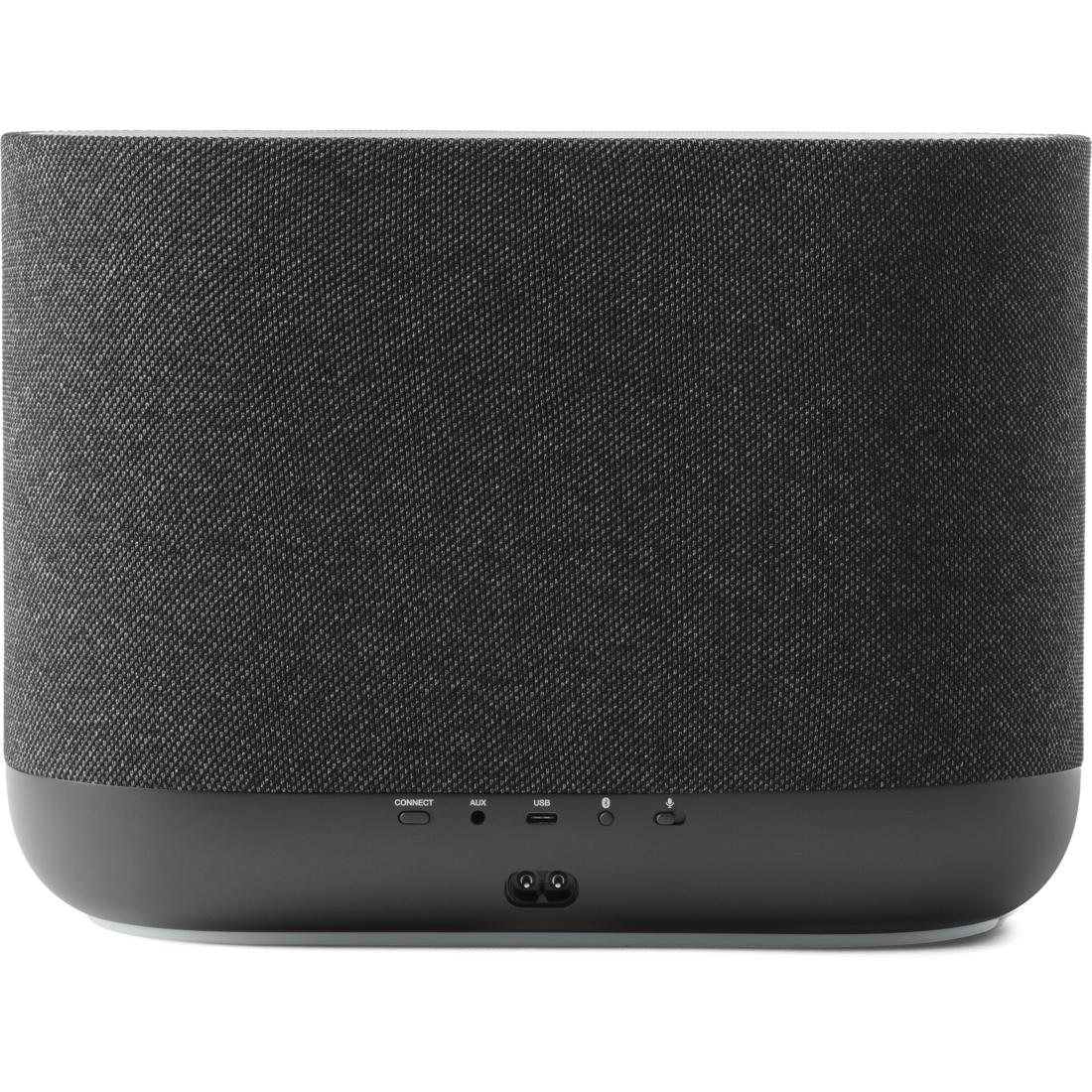 Denon Home 400 wireless smart speaker in charcoal, showing rear controls and inputs