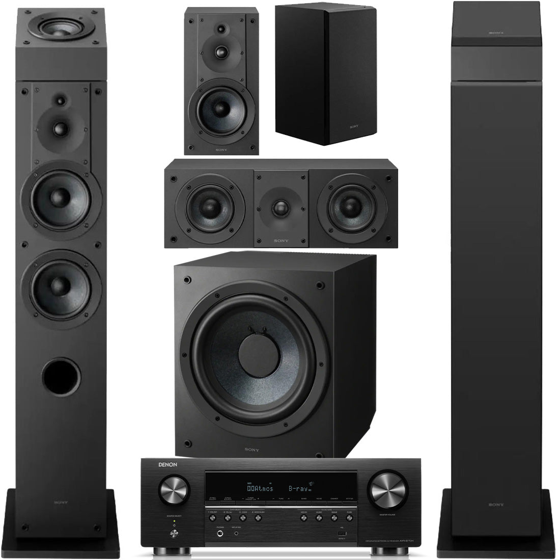 Denon AVR-S770H 7.2 Channel 8K AV Receiver | Sony SS-CS3M2 7.1 Speaker Bundle #1
