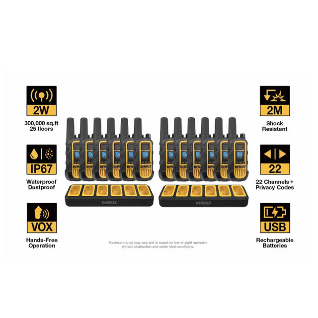 Dewalt 2DXFRS800-BCH6 Heavy Duty 12 DXFRS800 Radios with 2X 6 Port Chargers (2DXFRS800-BCH6)