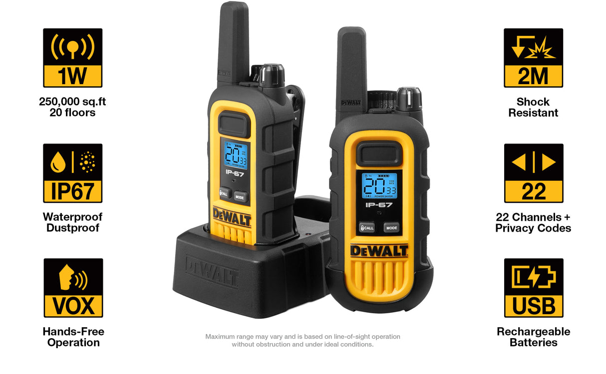 DeWalt 1DXFRS300-SV1 Heavy-Duty GMRS Walkie Talkie with Surveillance Headset- 2 Pack