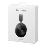 Technics A1000 over-ear headphones retail box, showing a large graphic of the black headphones on a white package with the Technics logo.