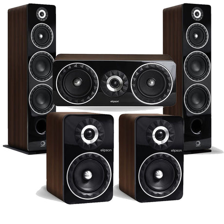 Elipson ELIPF24FWN Floor Standing Speakers (Pair) | ELIPF6BWN Bookshelf Speakers (Pair) | ELIPF11CWN Center Channel Speaker - Walnut -Bundle