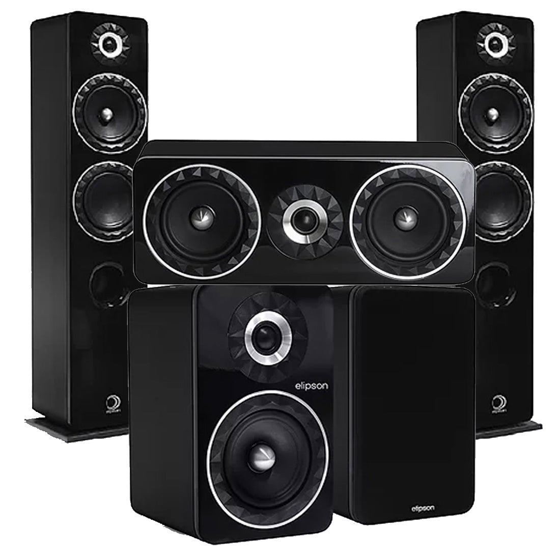 Elipson ELIPF14FBK Floor Standing Speakers (Pair) | ELIPF6BBK Bookshelf Speakers (Pair) | ELIPF11CBK Center Channel Speaker - Black - Bundle