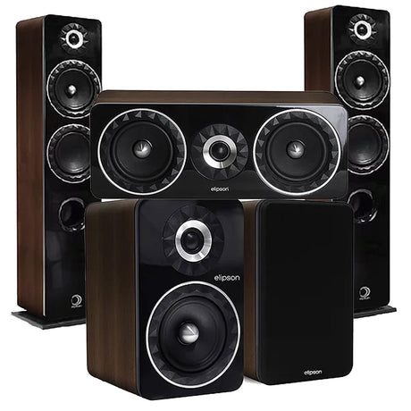 Elipson ELIPF14FWN Floor Standing Speakers | ELIPF6BWN Bookshelf Speakers | ELIPF11CWN Center Channel Speaker - Walnut - Bundle