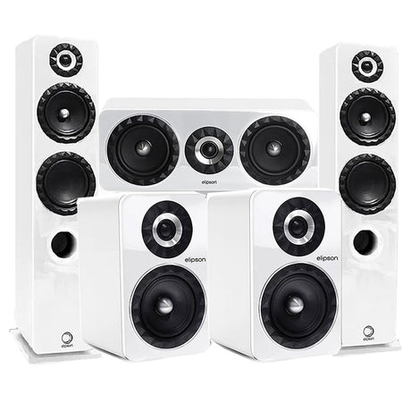 Elipson ELIPF14FWT Floor Standing Speakers (Pair) | ELIPF6BWT Bookshelf Speakers (Pair) | ELIPF11CWT Center Channel Speaker - White - Bundle