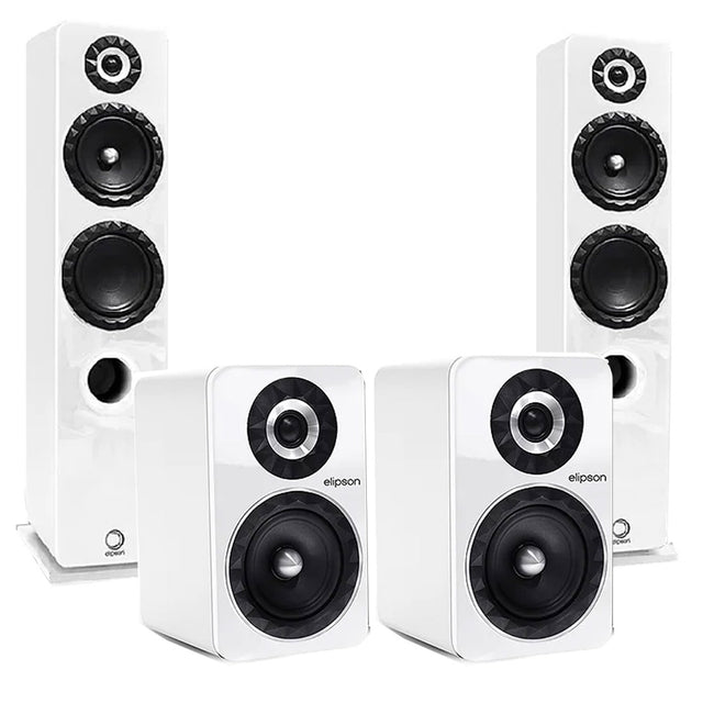 Elipson ELIPF14FWT Floor Standing Speakers (Pair) | ELIPF6BWT Bookshelf Speakers (Pair) - White - Bundle