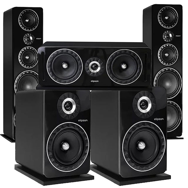 Elipson ELIPF34F Floor Standing Speakers (Pair) | ELIPF8B Bookshelf Speakers (Pair) | ELIPF14CBK Center Channel Speaker - Black - Bundle