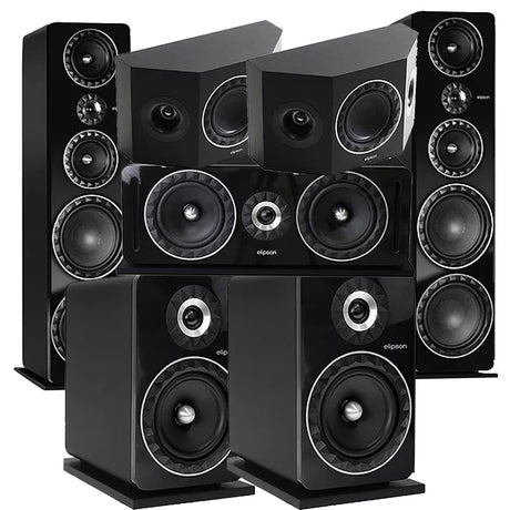 Elipson ELIPF34F Floor Standing Speakers (Pair) | ELIPF8B Bookshelf Speakers (Pair) | ELIPF14CBK Center Channel Speaker | ELIPF7SRBK Surround Speakers (Pair) - Black - Bundle