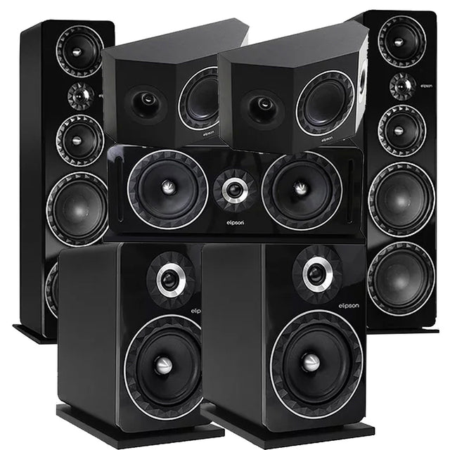 Elipson ELIPF34F Floor Standing Speakers (Pair) | ELIPF8B Bookshelf Speakers (Pair) | ELIPF14CBK Center Channel Speaker | ELIPF7SRBK Surround Speakers (Pair) - Black - Bundle