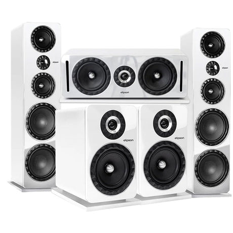 Elipson ELIPF34F Floor Standing Speakers (Pair) | ELIPF8BWT Bookshelf Speakers (Pair) | ELIPF14C Center Channel Speaker - White - Bundle