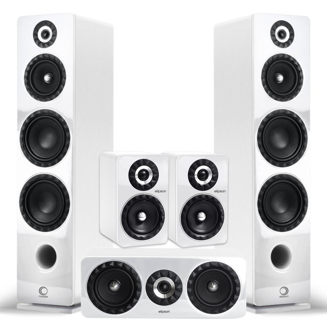 Elipson ELIPF24FWT Floor Standing Speakers (Pair) | ELIPF6BWT Bookshelf Speakers (Pair) | ELIPF11CWT Center Channel Speaker - White - Bundle