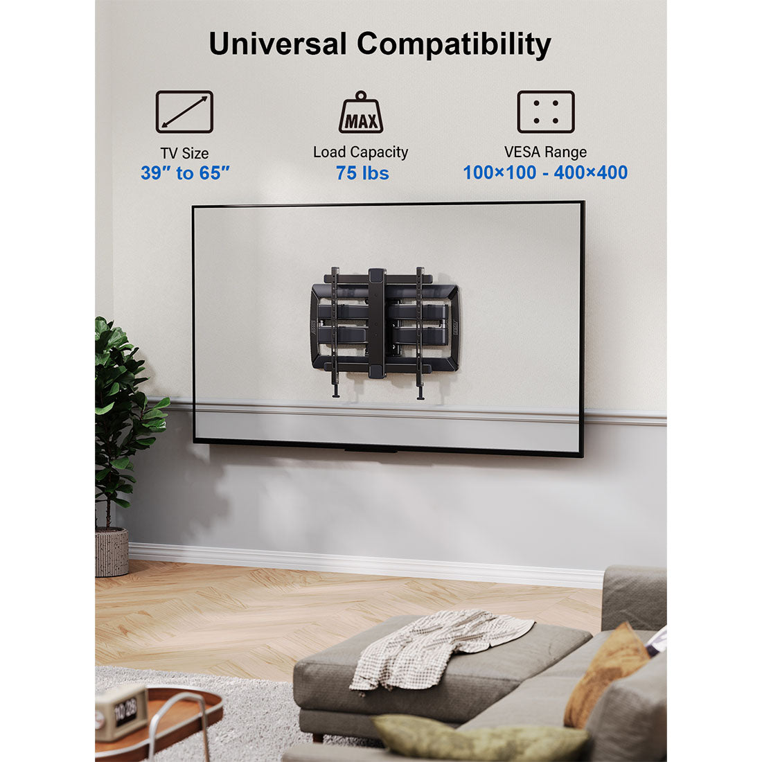 ErgoAV ERMMM6-01B Motion Mount with Dual Arms for TVs 39″ to 65″