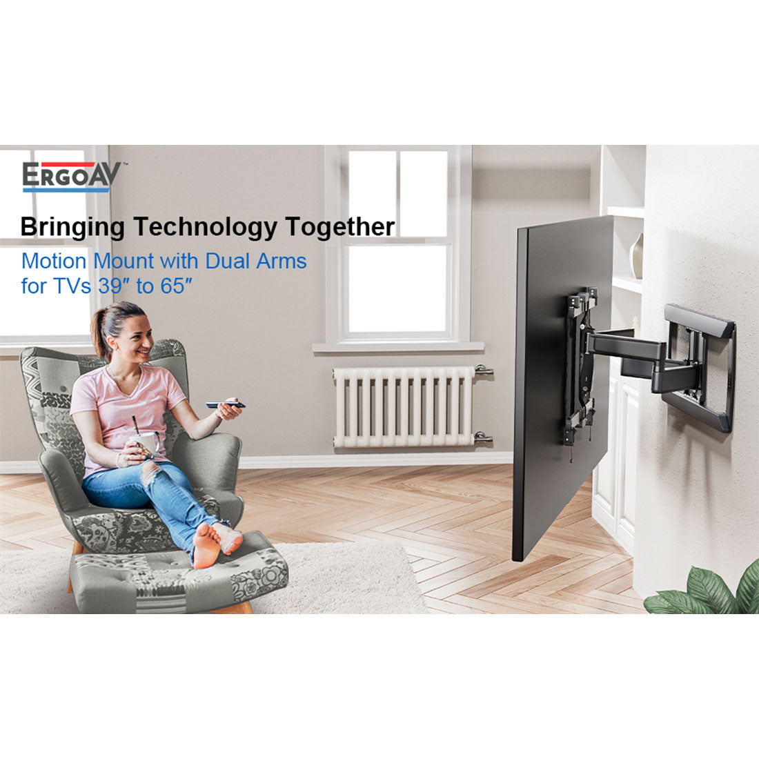 ErgoAV ERMMM6-01B Motion Mount with Dual Arms for TVs 39″ to 65″