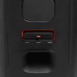 Close-up of battery compartment on JBL PartyBox 520 party speaker