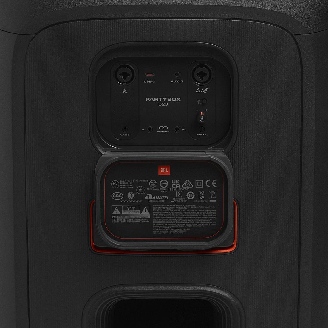 JBL PartyBox 520 party speaker rear I/O panel