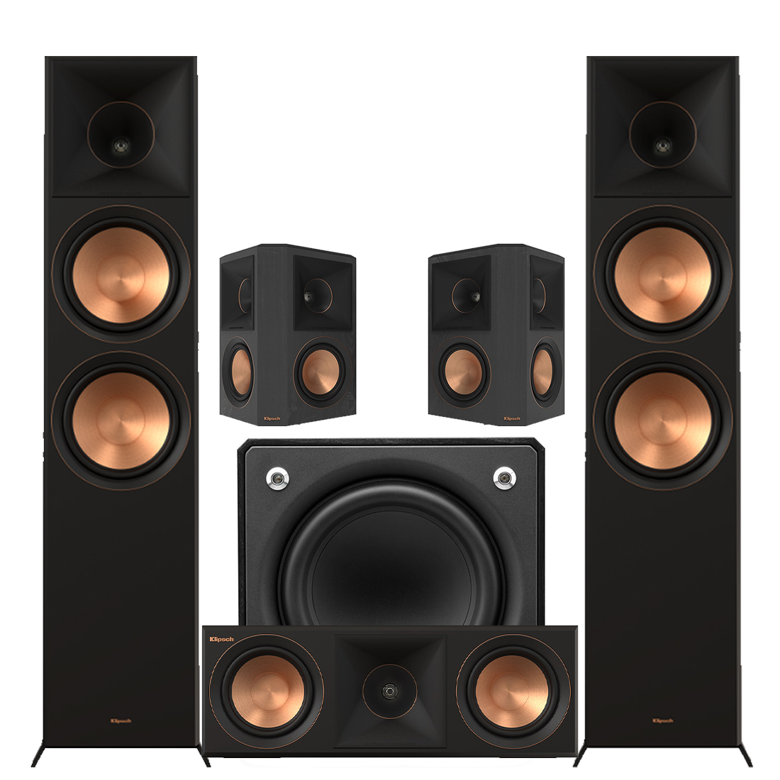 Klipsch RP-8000FBII Reference Premier MK-II 5.0 Speaker Bundle #3 | JL Home Audio E110-ASH Dominion 10" Powered Subwoofer- #96276 - Bundle