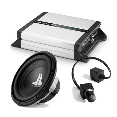 JL Audio JD250/1 Mono Subwoofer Amplifier – #98360 | 12W0V3-4 12" Subwoofer – #92166 | JL Audio RBC-1 Bass Remote Control – #98015- Bass Bundle