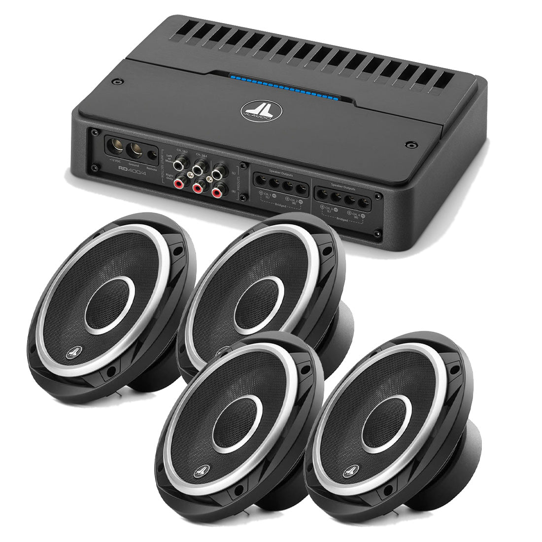 JL Audio RD400/4 4 Ch. Amplifier – #98621 | JL Audio C2-650X 6.5" Coaxial Speakers (2 Pairs) - #99618 - Bundle