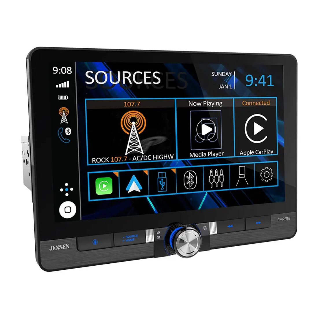 Jensen CAR813 8" Floating Digital Mechless Multimedia Receiver with Apple CarPlay and Android Auto