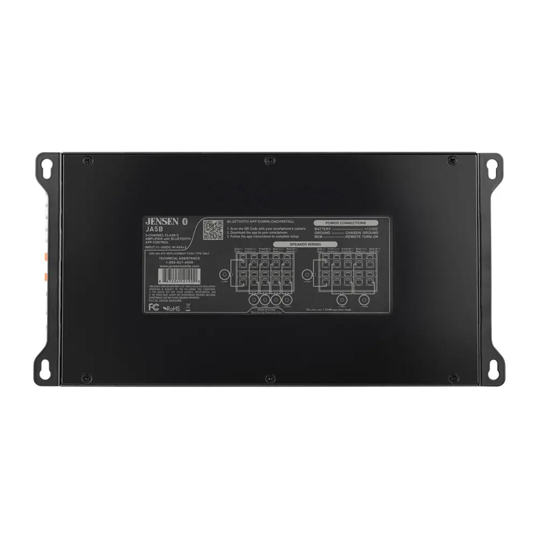Jensen JA5B Compact Class D 5-Channel Car Amplifier with Bluetooth App Control