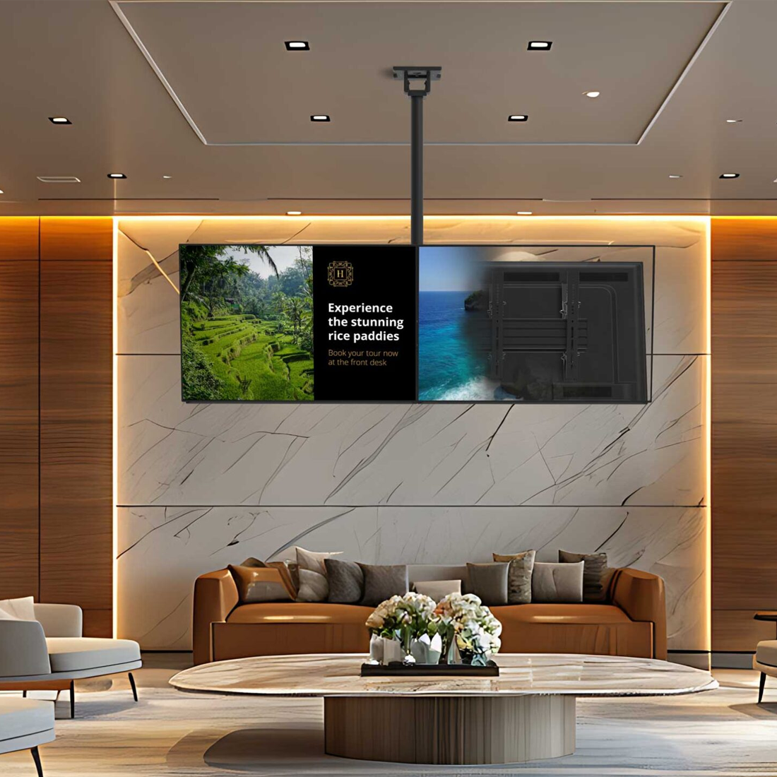 Kanto CM600B4B Back-to-Back Quad Screen Ceiling Mount with 360-Degree Rotation
