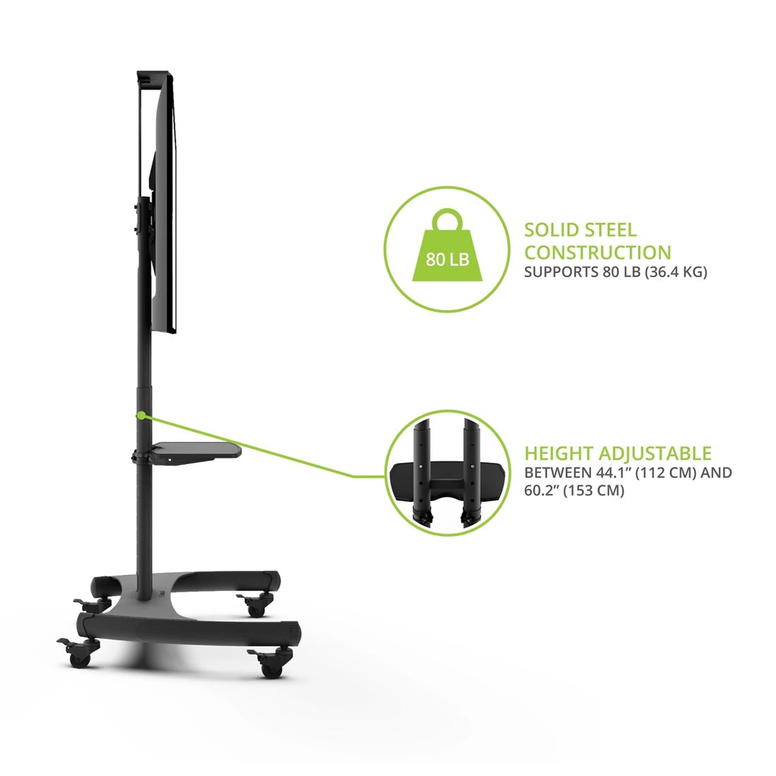Kanto MTM65PL Rolling TV Cart with Height Adjustment for 37" - 65" TVs