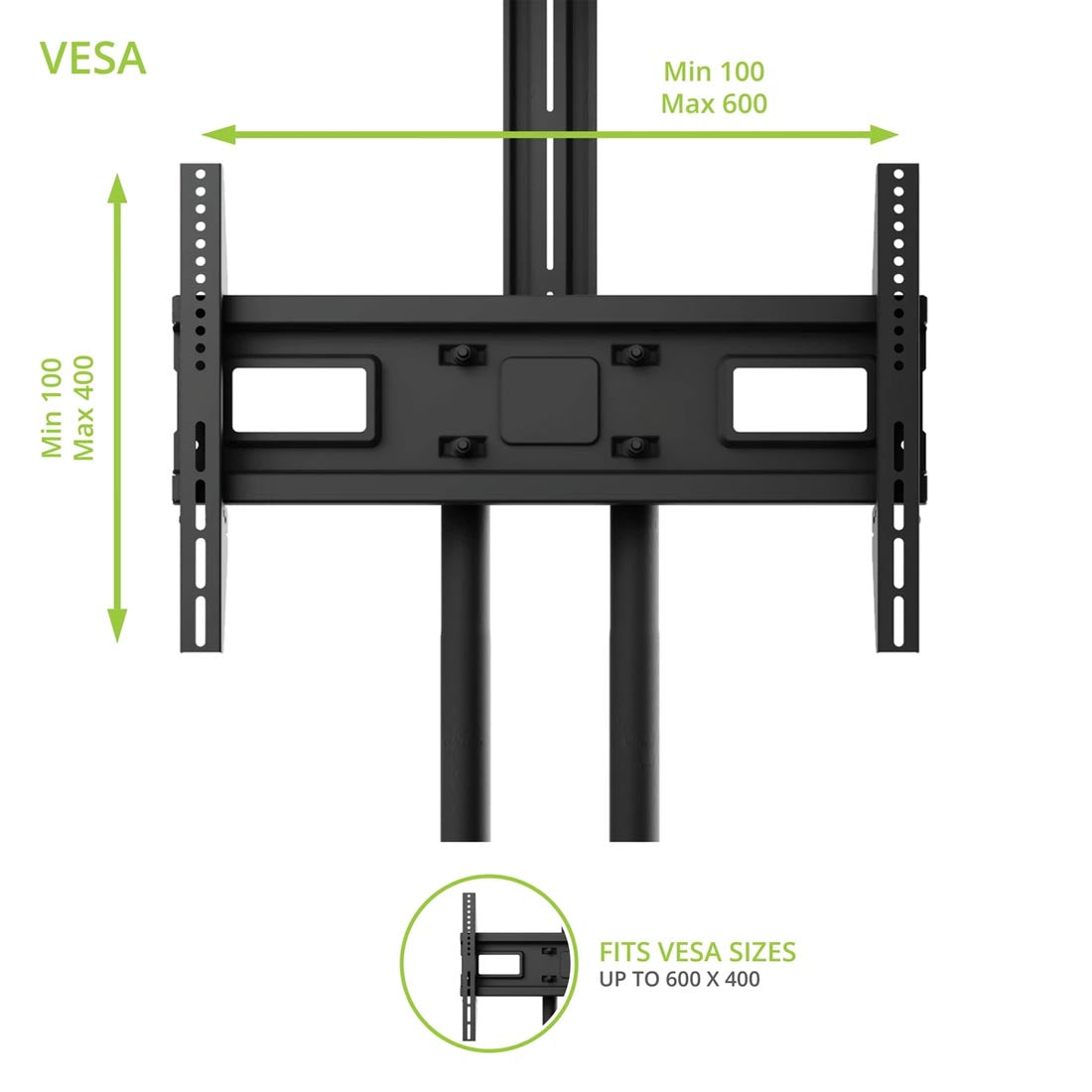 Kanto MTM65PL Rolling TV Cart with Height Adjustment for 37" - 65" TVs