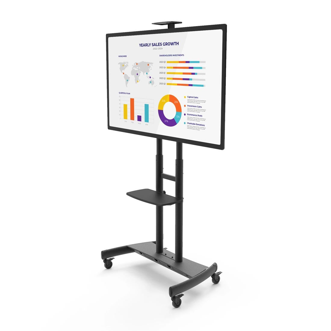 Kanto MTM86PL Rolling TV Cart with Height Adjustment for 55" - 86" TVs