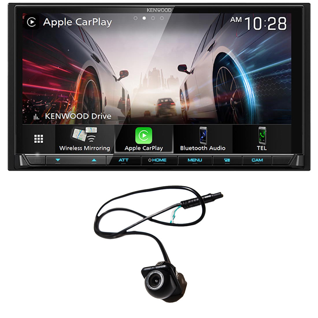 Kenwood eXcelon DMX908S 7" Digital Multimedia Receiver with Bluetooth & HD Radio | EchoMaster RVC 5721 Push In Rear/Front View Backup Camera  - Bundle