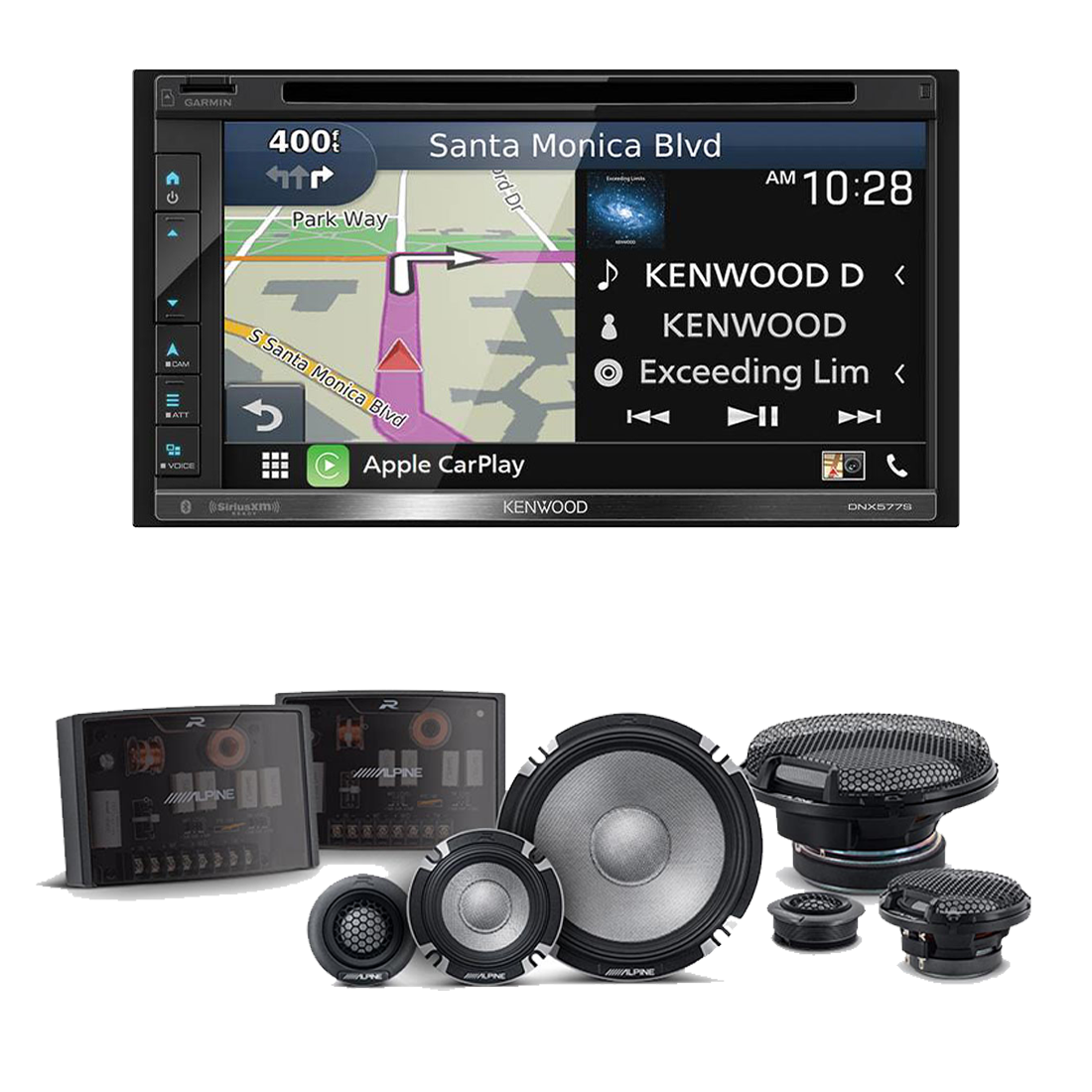 Kenwood DNX577S 6.8" DVD/CD Navigation Receiver | Alpine R2-S653 6.5" High-Resolution Pro 3-Way Speaker System - Bundle
