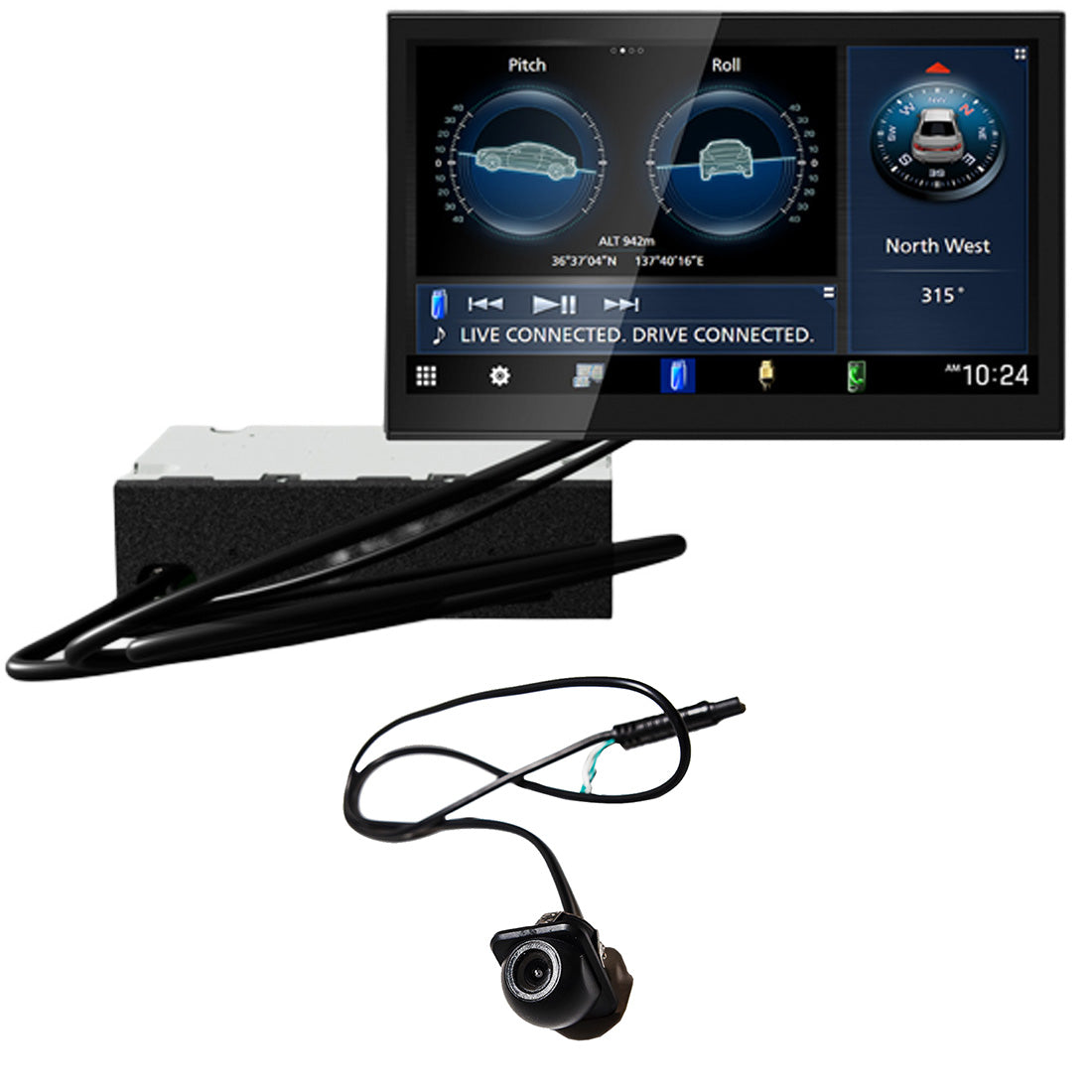 Kenwood eXcelon DAX800XR 8" HD Direct Replacement Digital Multimedia Receiver | EchoMaster RVC 5721 Push In Rear/Front View Backup Camera - Bundle